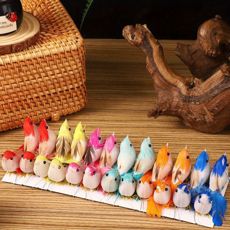 

24pcs Birds Set With Artificial Feathers And Wire Ties - Plastic Decorative Bird Figurines For Home & Garden, No Electricity Needed