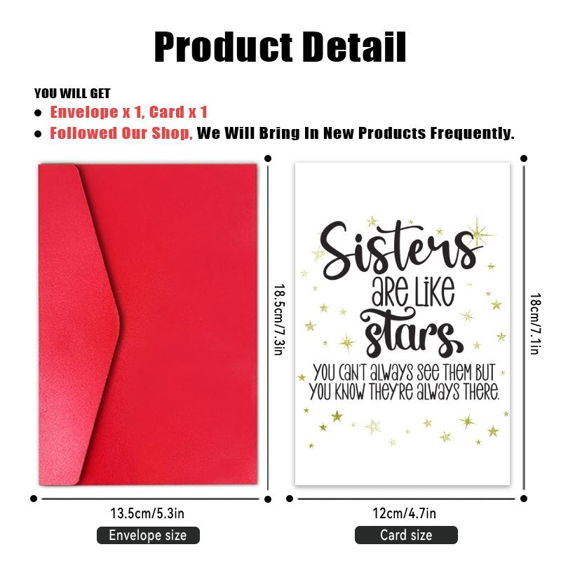 TEMU 4pcs (2 Greeting Cards + 2 Envelopes) Sister Greeting Cards With Envelopes - "sisters Are Like Stars" Inspirational Message, Embellished With