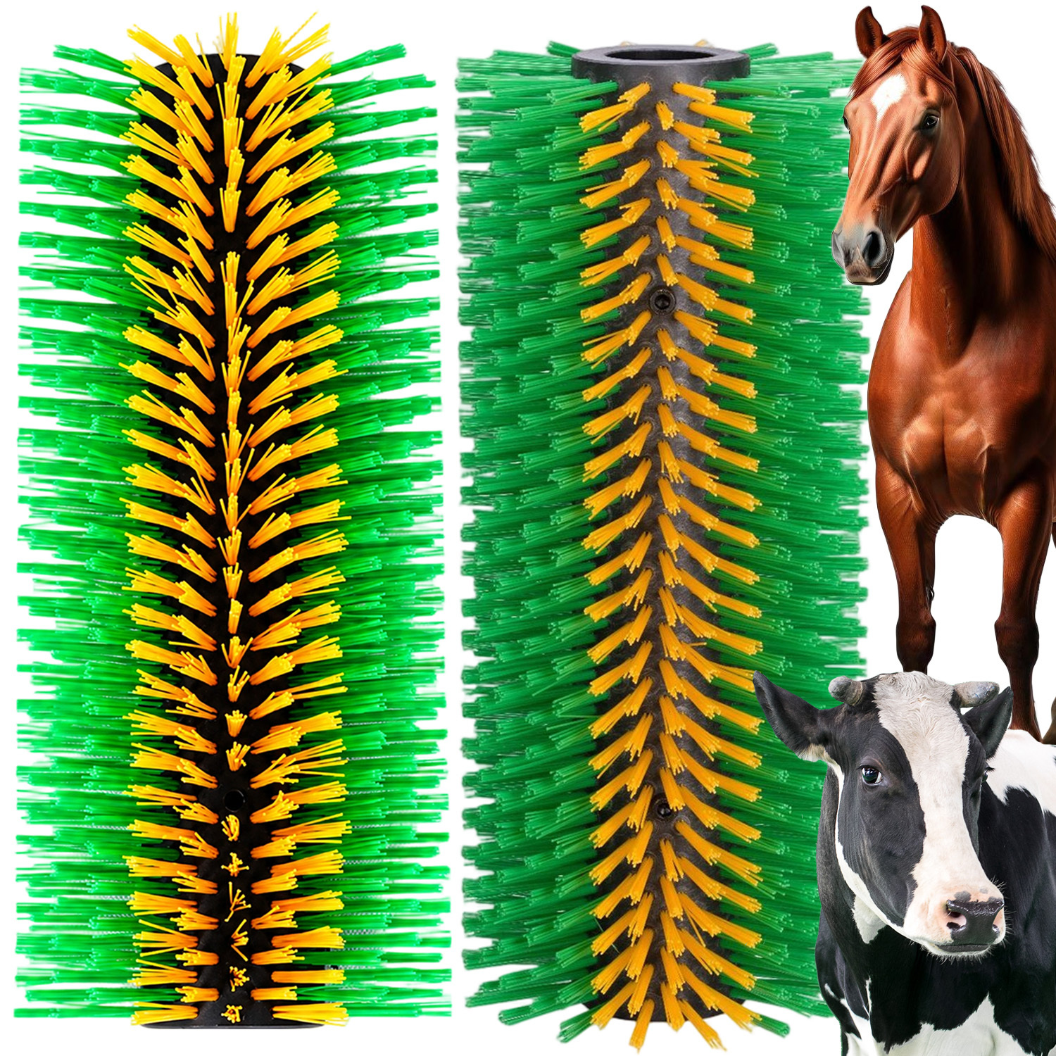 Image of Set Of 2 Livestock Grooming Brushes, 45cm Curved Design With Durable Nylon Bristles, Farm Animal Brush For Clearing Dirt And Loose Hair For Cattle, Horses, Sheep