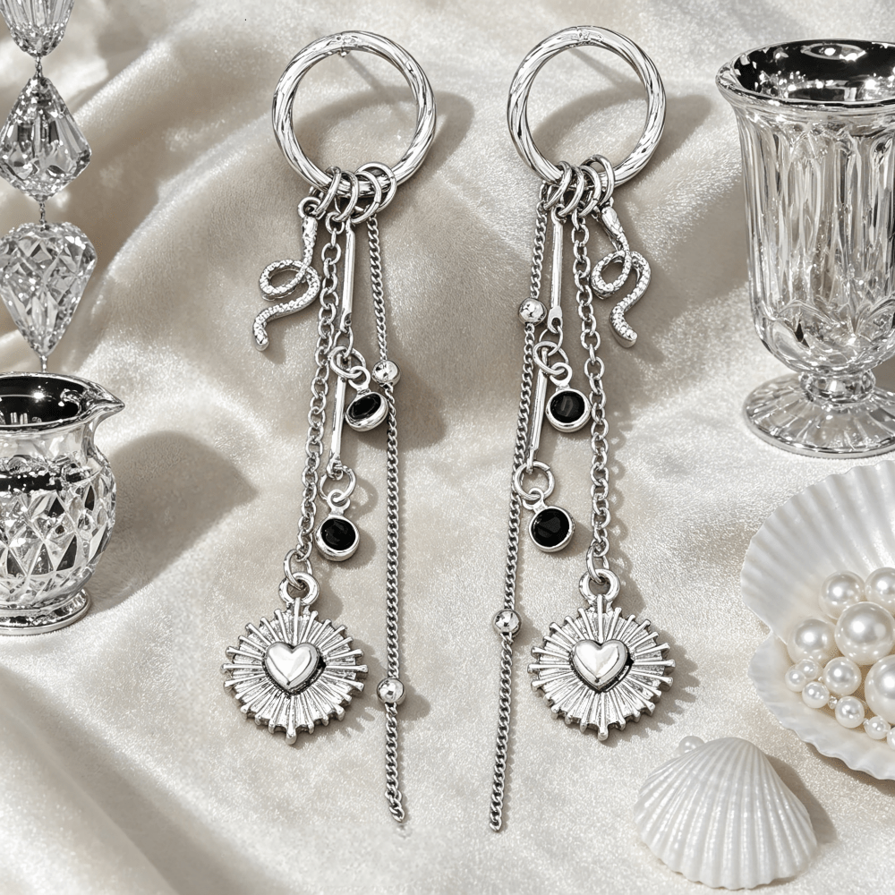 TEMU Une paire de boucles d'oreilles pendantes uniques et haut de gamme en métal argenté moulé avec un vieilli à texture rugueuse, des composants de