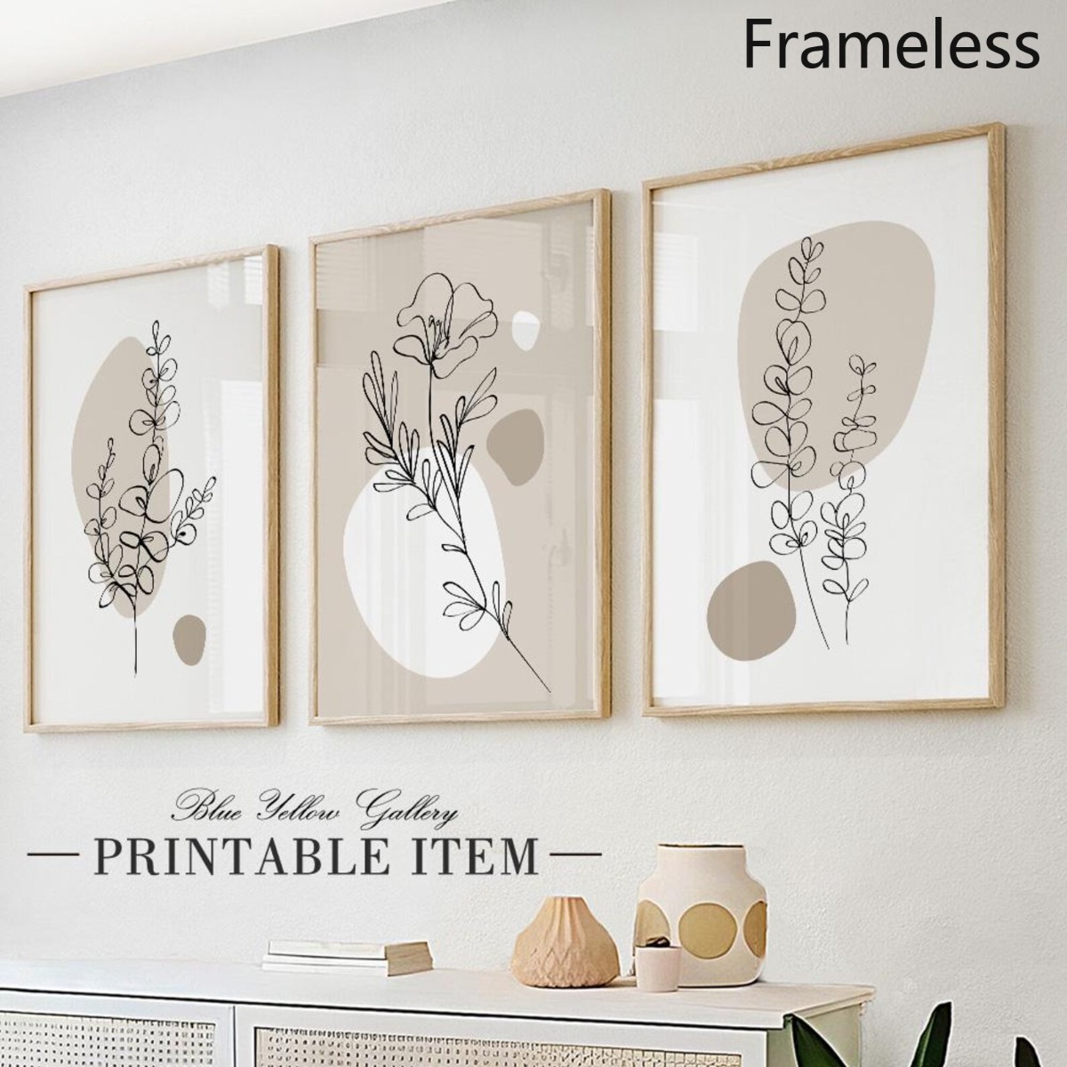 TEMU 2d Flat, 2d Flat 3pcs Neutral Beige Minimalist Botanical Wall Art Gallery Wall Set, Natural Line Art, Boho Neutral Wall Decor Living Room,