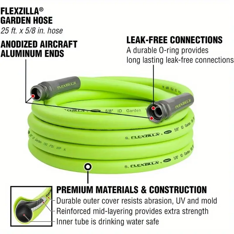 1 pack heavy duty 58-inch 25- garden hose kit with 6-pattern adjustable nozzle - lightweight, drinking safe, us/eu connectors, durable vinyl construction for lawn care, car washing & outdoor cleaning - 3pcs nozzle set (flexible, kink-resistant, uv-resistant) - ideal for residential & commercial use, water hose, expandable garden hose, garden hose with nozzle, water garden hose with nozzle, watering hose, plant irrigation, flexible design, kinkresistant Product details 3
