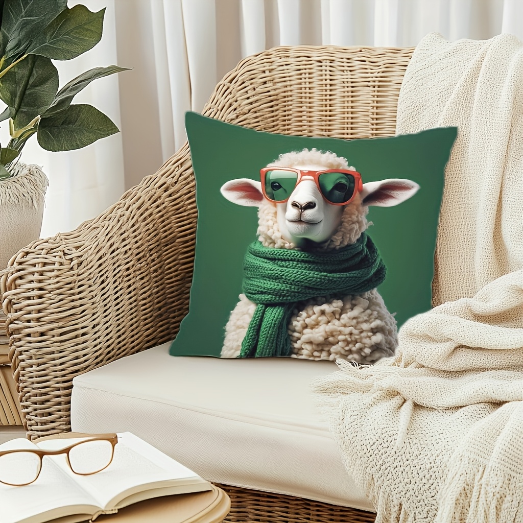 TEMU 2d Flat - A Single Pillowcase Featuring A Cute Design With Scarf, Made From Soft And Smooth Polyester Short Plush Fabric With 2d Flat Printing.