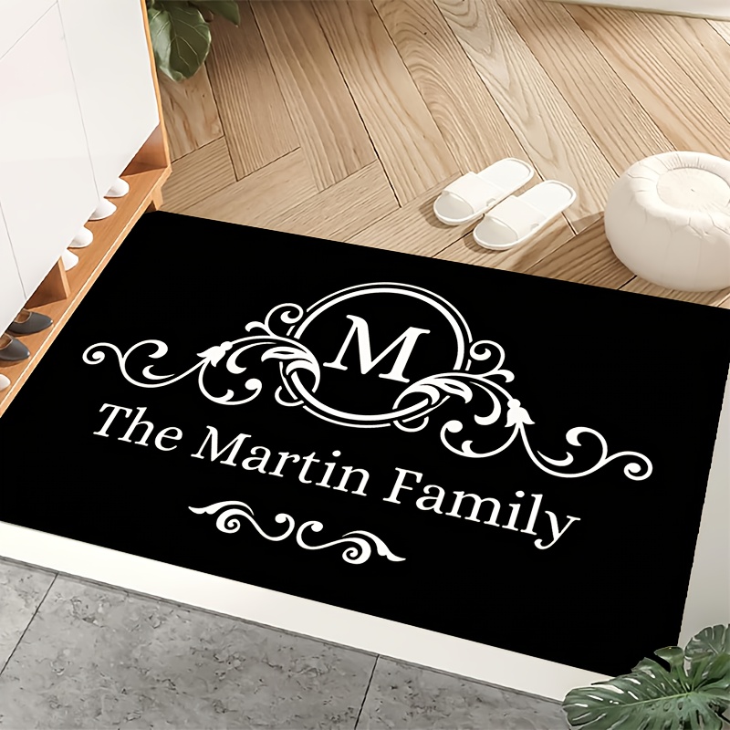 TEMU 1pc Personalized Welcome Door Mat - Family Name/ - Elegant Black & White Entry Mat With Lettering - Soft Durable Indoor/ Mat - Housewarming Gift