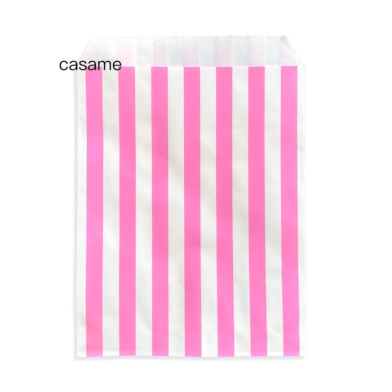 Image of Set Of 25 Vertical Striped Paper Bags Measuring 13x18cm – Vibrant Party Favor Bags Suitable For Weddings, Celebrations, Events, And Gift Wrapping – Sturdy And Fashionable Packaging For Occasions.
