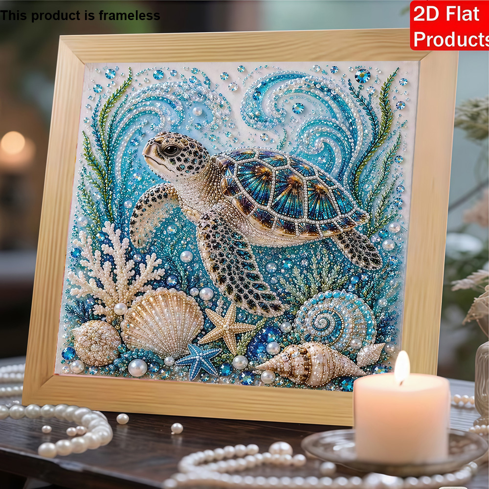TEMU New 2d/flat Printing Pearl Painting With Deep Turtle Pattern, Diy Rhinestone. This Pearl Painting Kit Features Unique Irregular-shaped Acrylic