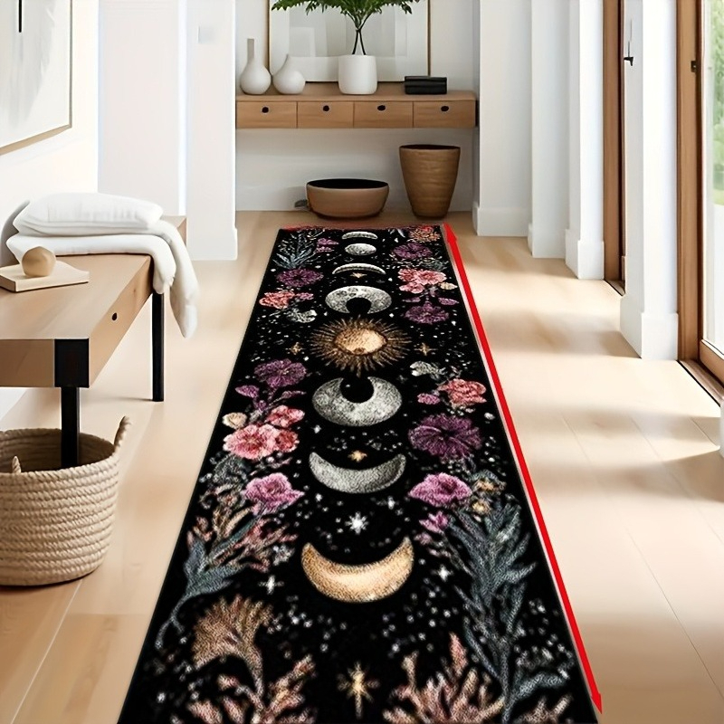 photo de l'article tapis de sol oblong, tapis de course à motif floral multicolore de style gothique   à impression plate 2d, tapis  , pliable, facile dentretien et de lavage, convient pour la décoration de salon, cuisine, salle de bain, chambre à coucher - décoration intérieure, épaissi