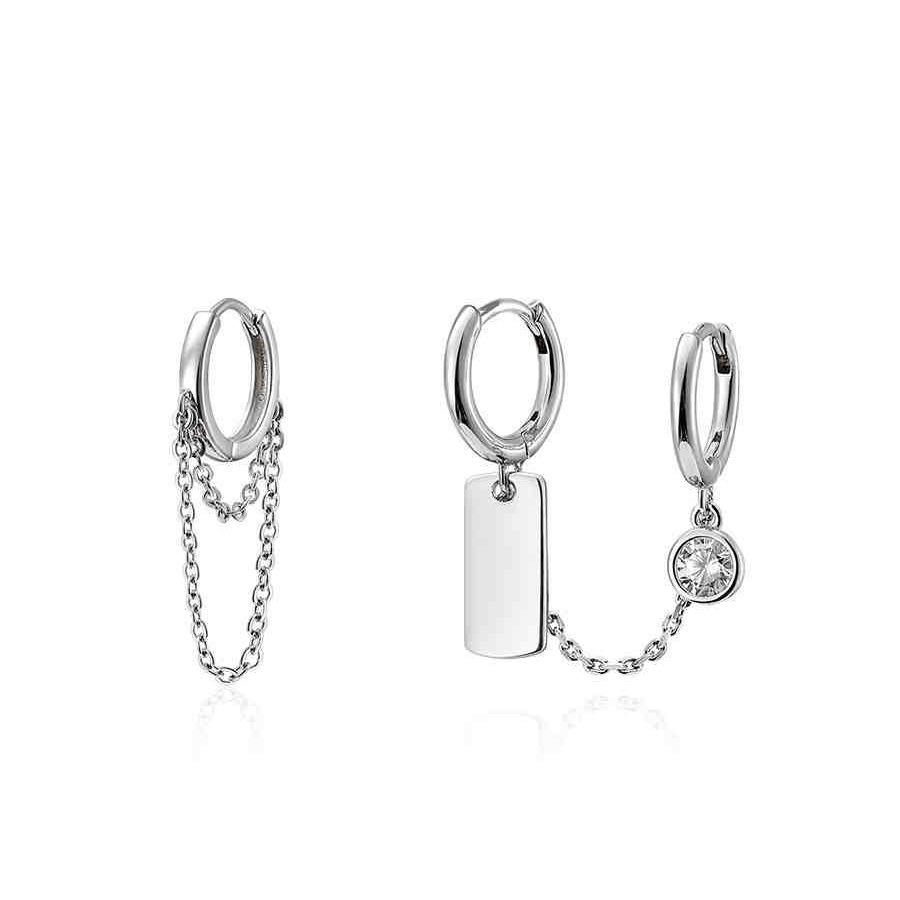 TEMU A Pair Of 925 Silver-plated, Personalized, Fashionable And Retro Circular Chain Ear Studs And Ear Buckles With And Simple Hip-hop Style And