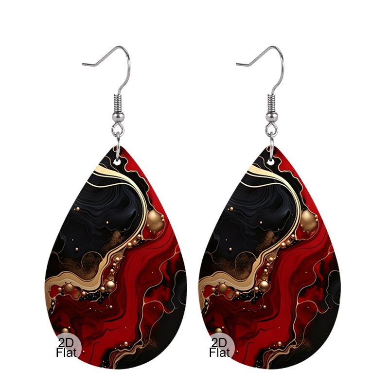 TEMU 2d Flat, Luxury Red Black Earrings, Ladies' Fashionable Style Earrings, Suitable For Formal Events And Weddings, Women's Lightweight Jewelry,