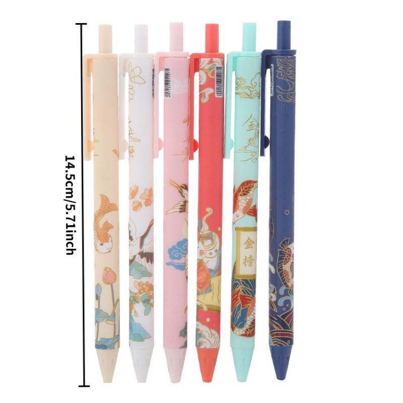TEMU Lot de 12 stylos à gel rétractables Koï chinoise, motif aléatoire et scolaire, écriture fluide 0,5 mm, papeterie esthétique rétro pour étudiants