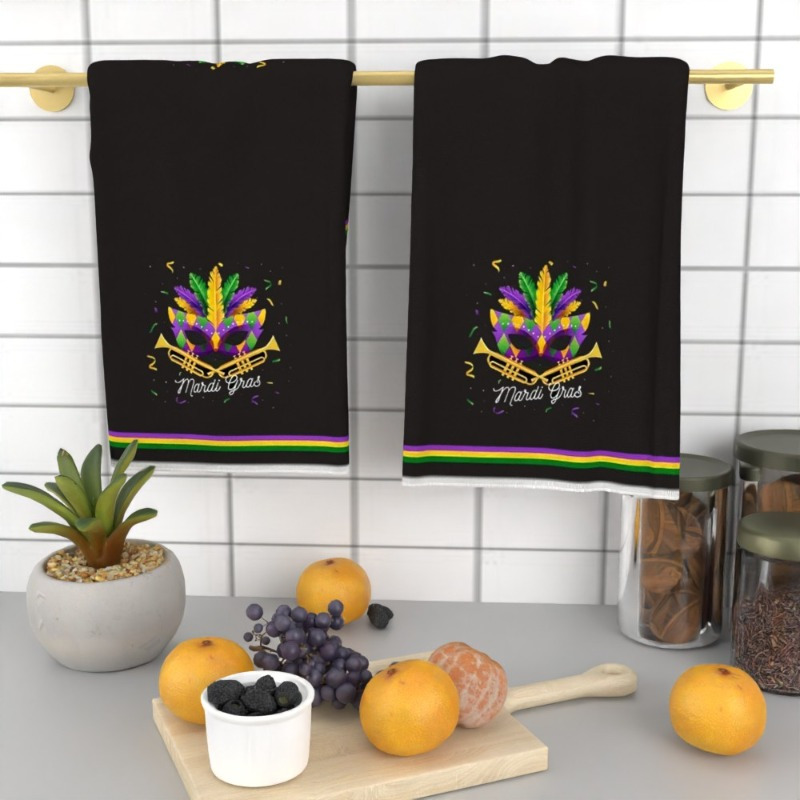 

2pcs Mardi Gras Kitchen & Bathroom Towels - Quick Dry, Machine Washable, Vibrant Colors - Celebrations, Home Decor & Travel