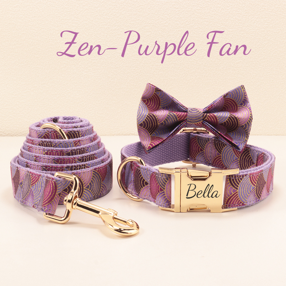Floral Style Multi-Colored Dog Collar and Bow Leash Set