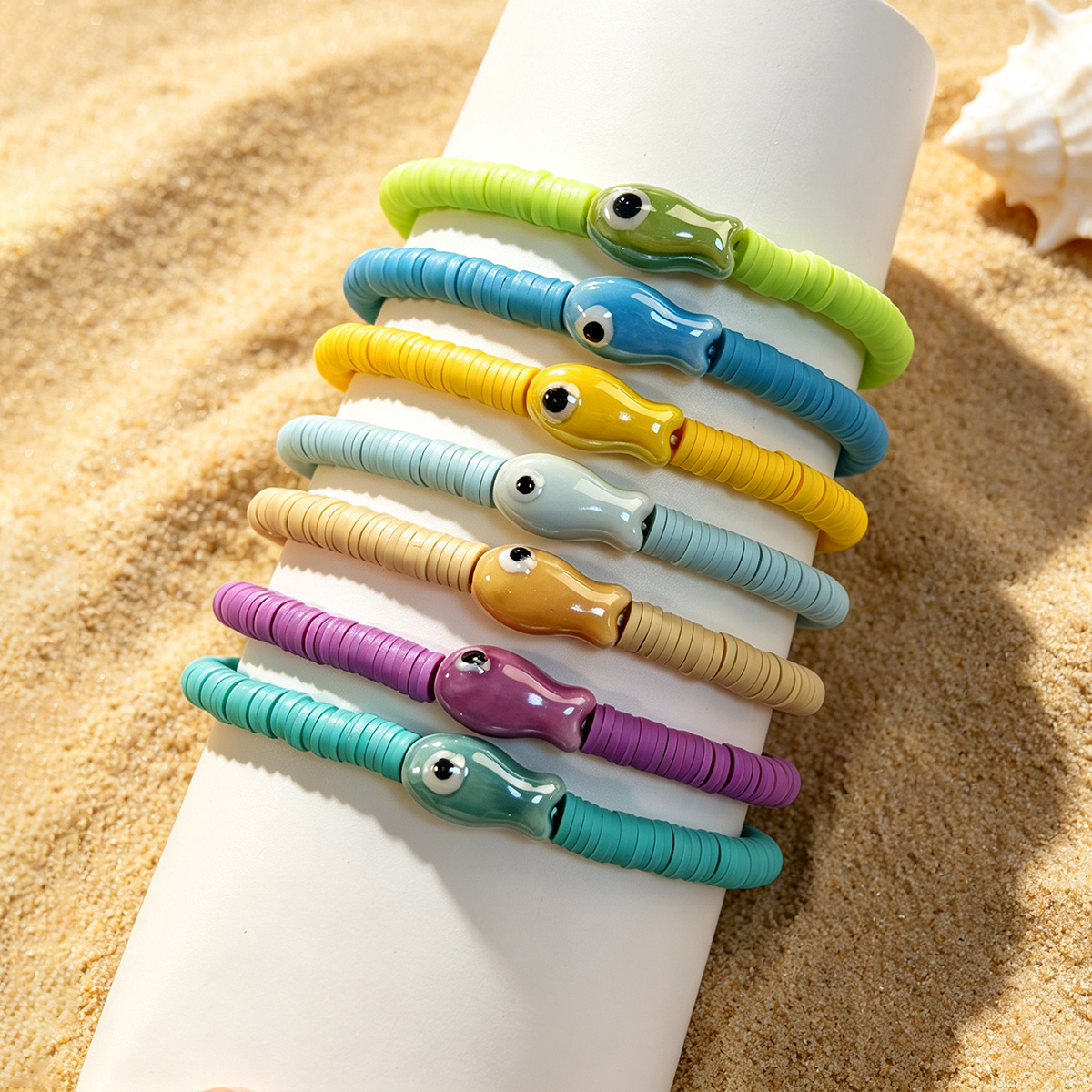 6pc Colorful Little Fish Cartoon Stackable Bracelet Set