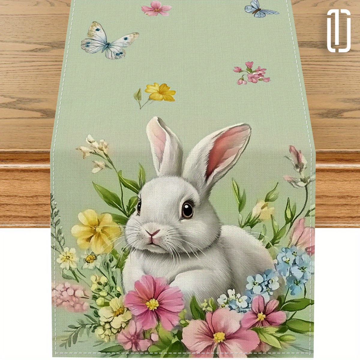 

1pc Easter Table Runner - Vibrant Bunny & Floral Design, 100% Polyester, Machine-woven For Spring Holiday Dining Decor