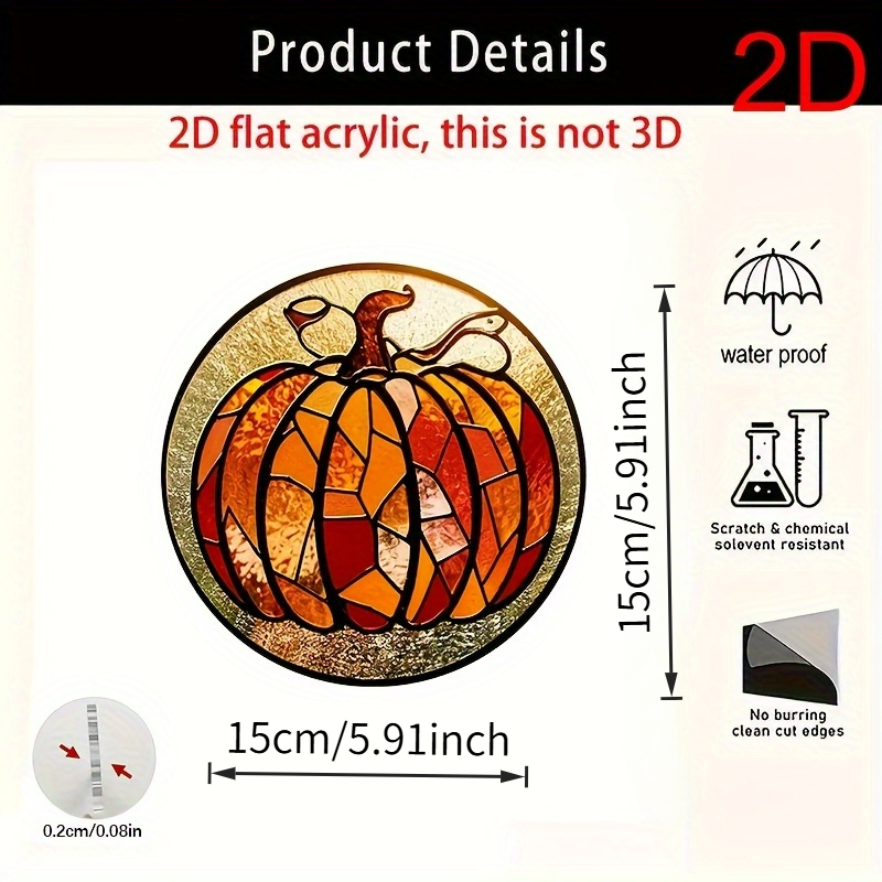 TEMU 2d Flat, 2d Flat Vibrant Acrylic Pumpkin Window Hanging Sun - 2d Plane Fall Decor, Suitable For Home, Garden, Farmhouse Or Outdoor Patio - No