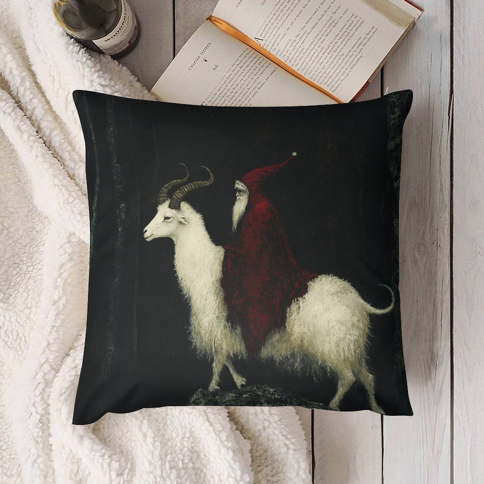 

1pc Christmas Goat And Rider Throw Pillow Cover, 100% Polyester, Machine Washable, Zippered, Woven, Decorative Printed Case For Home Decor, With Ideal For Winter Parties Events