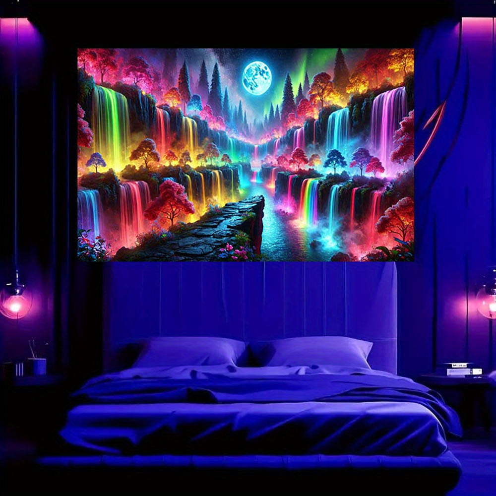 Neon Glow-in-the-dark Galaxy Tapestry Uv Reactive Blacklight Art_voghion.com