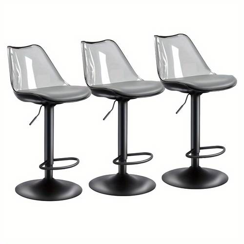 modern clear acrylic bar stool set 2pcs adjustable height swivel seats with upholstered grey black faux leather sleek armless style for kitchen counter and bar decor