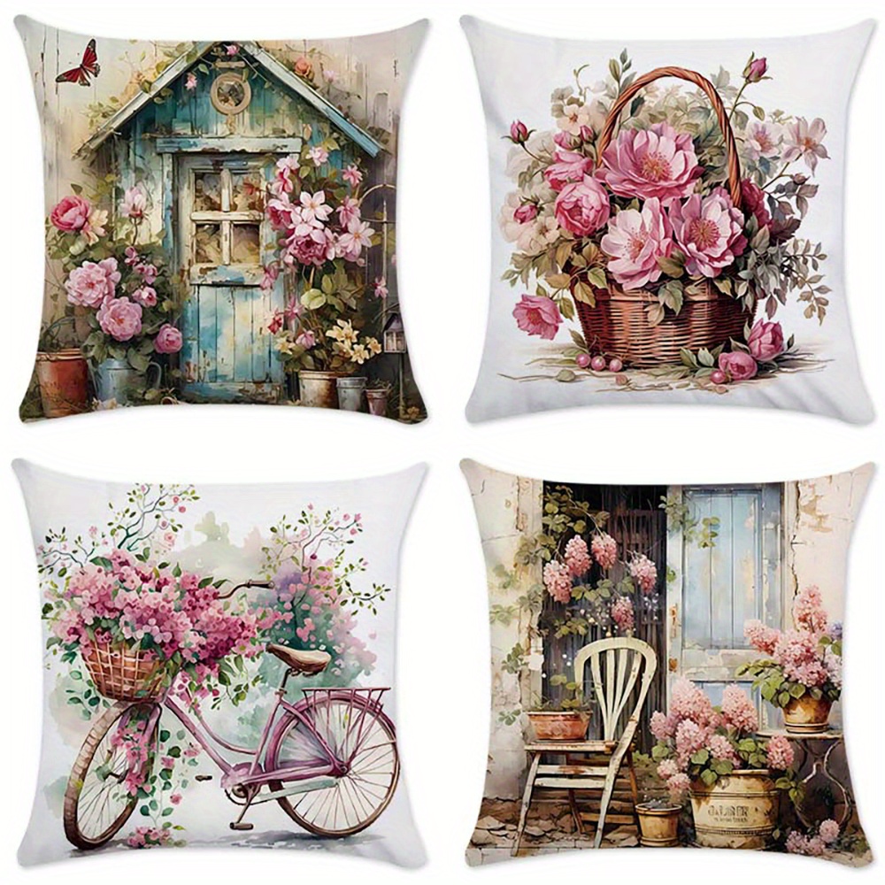 

4pcs & Summer Set, 17.7" - Cushion For Sofa And Bedroom Decor, Zip , Washable