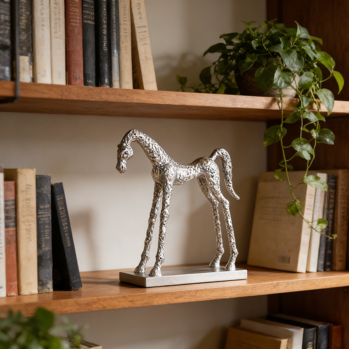 1pc of Resin Silvery Vintage Silvery Horse Ornament | Artistic Craft Table Decoration for Living Room, Entrance, Study, Home Decor, Long-legged Horse Modern Sculpture