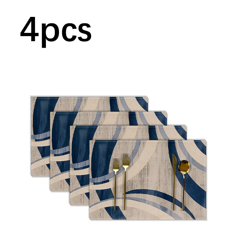 TEMU Lot de 4/6 sets de table bleu foncé modernes et minimalistes, adaptés à toutes , napperons rectangulaires à motif géométrique , en lavable en