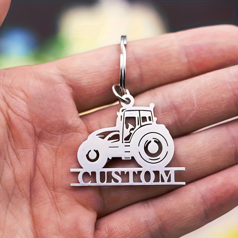 TEMU Customized Chainless Tractor Driver Keychain- Stainless Steel Laser Cut Keychain With Personalized Name Option, Golden Surface, Durable And