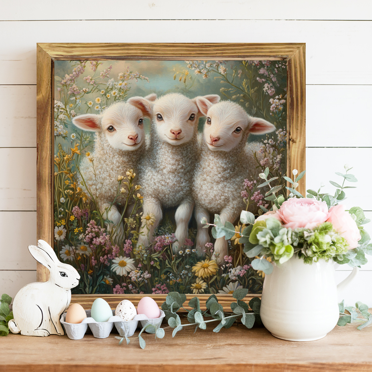 

Vintage Lambs & Flowers Wooden Sign - Rustic Wall Art For Kitchen, Bathroom, Bedroom, Office - Perfect Housewarming Or Easter Gift, 8x8 Inch