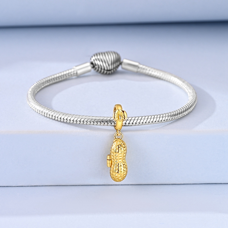 925 Silver Golden Peanut Pendant, Unique Gift