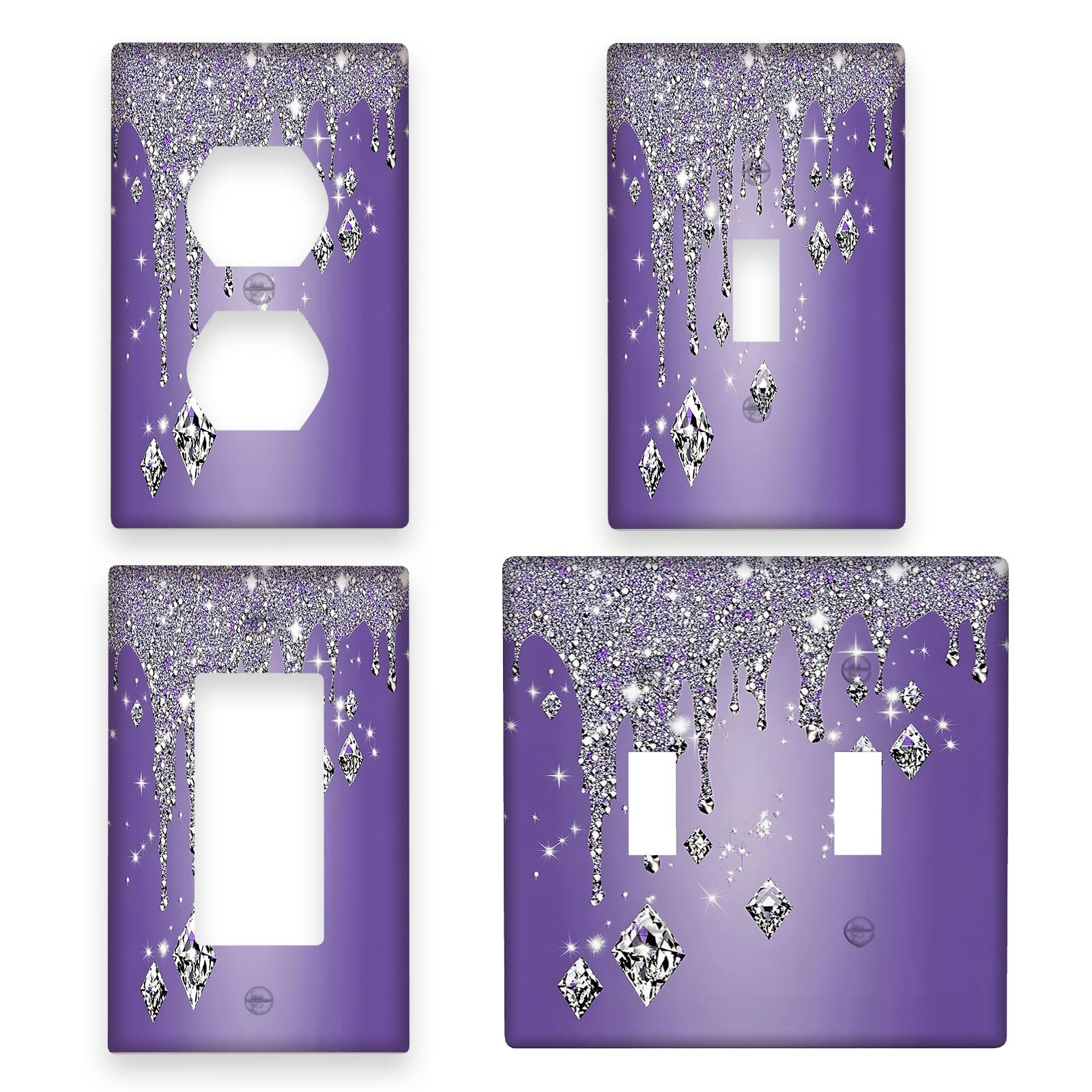 

1pc Glitter Diamond Purple Drip Light Switch Cover, Decorative Wall Plate, No Electricity/battery Needed, Easy To Clean, For Home, Bathroom, Bedroom - 1 Gang/2 Gang