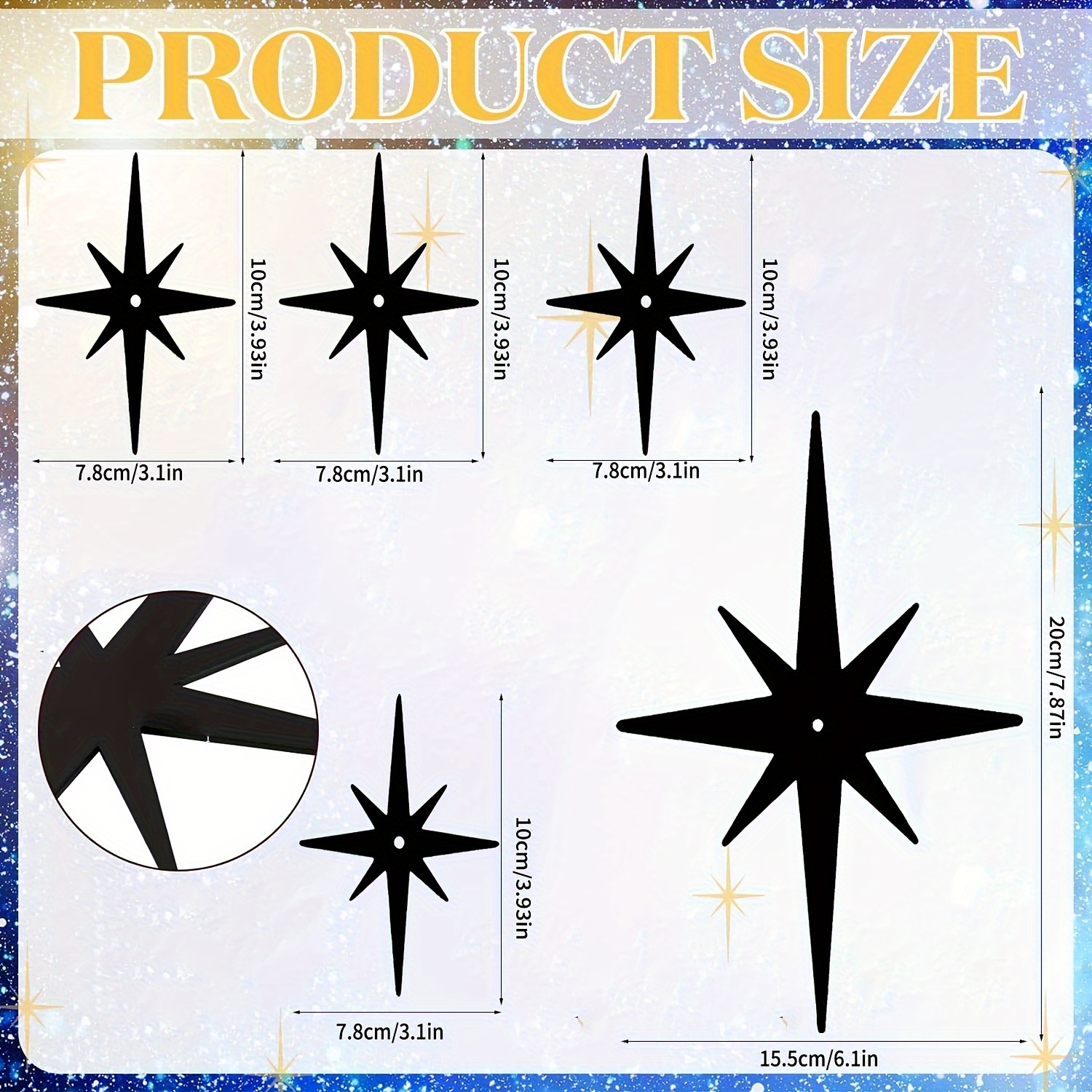 TEMU 2d Flat, 5pcs Mid-century Modern Metal Starburst Wall Decor Set - Atomic / Decoration, Black Metal Radiating Lines, For Ceiling, For Walls -