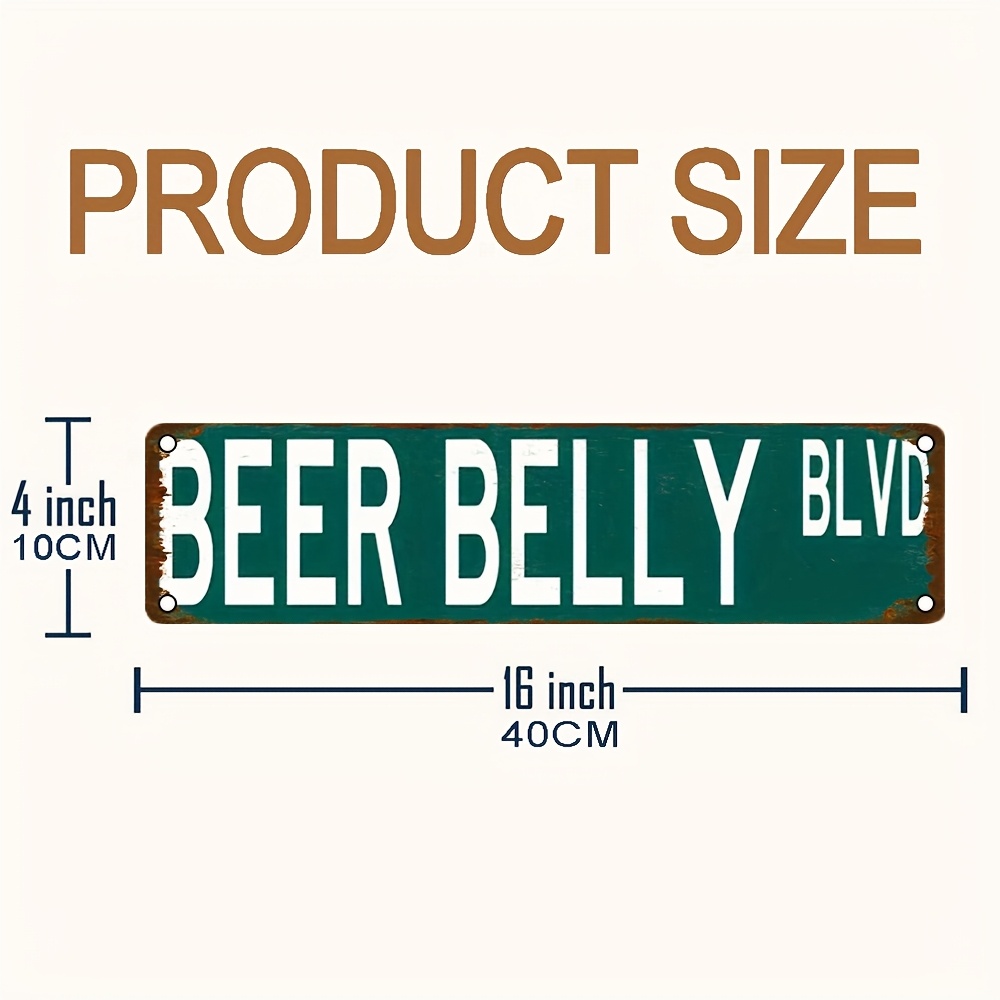 TEMU Vintage "beer Belly " Metal Wall Sign - Rustic Green With White Lettering, Retro Sign Suitable For Home Bar, For Man Cave, Garage -
