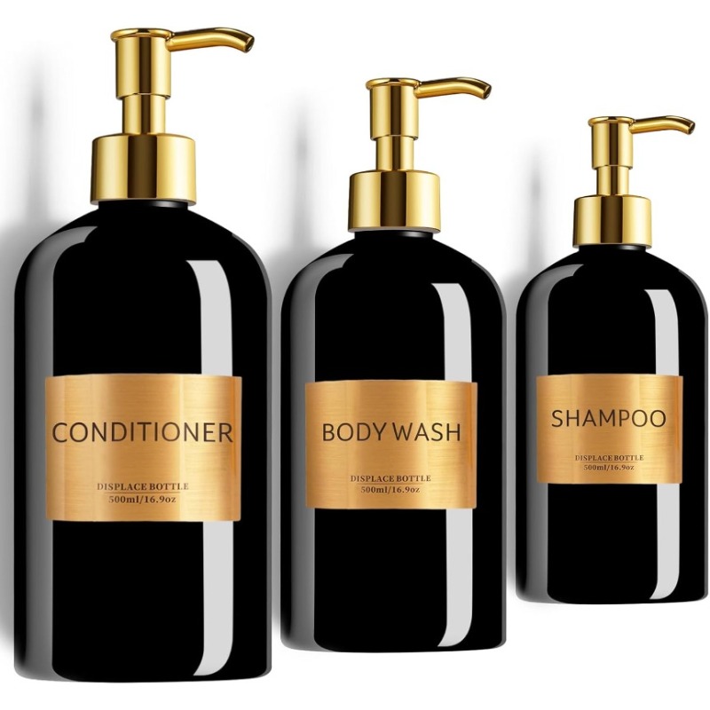 TEMU 3pcs 500ml/17oz Pump Bottle Set Oz Refillable Shampoo And Conditioner Dispenser Empty Shower Plastic Bottles With Pump For Bathroom Lotion Body