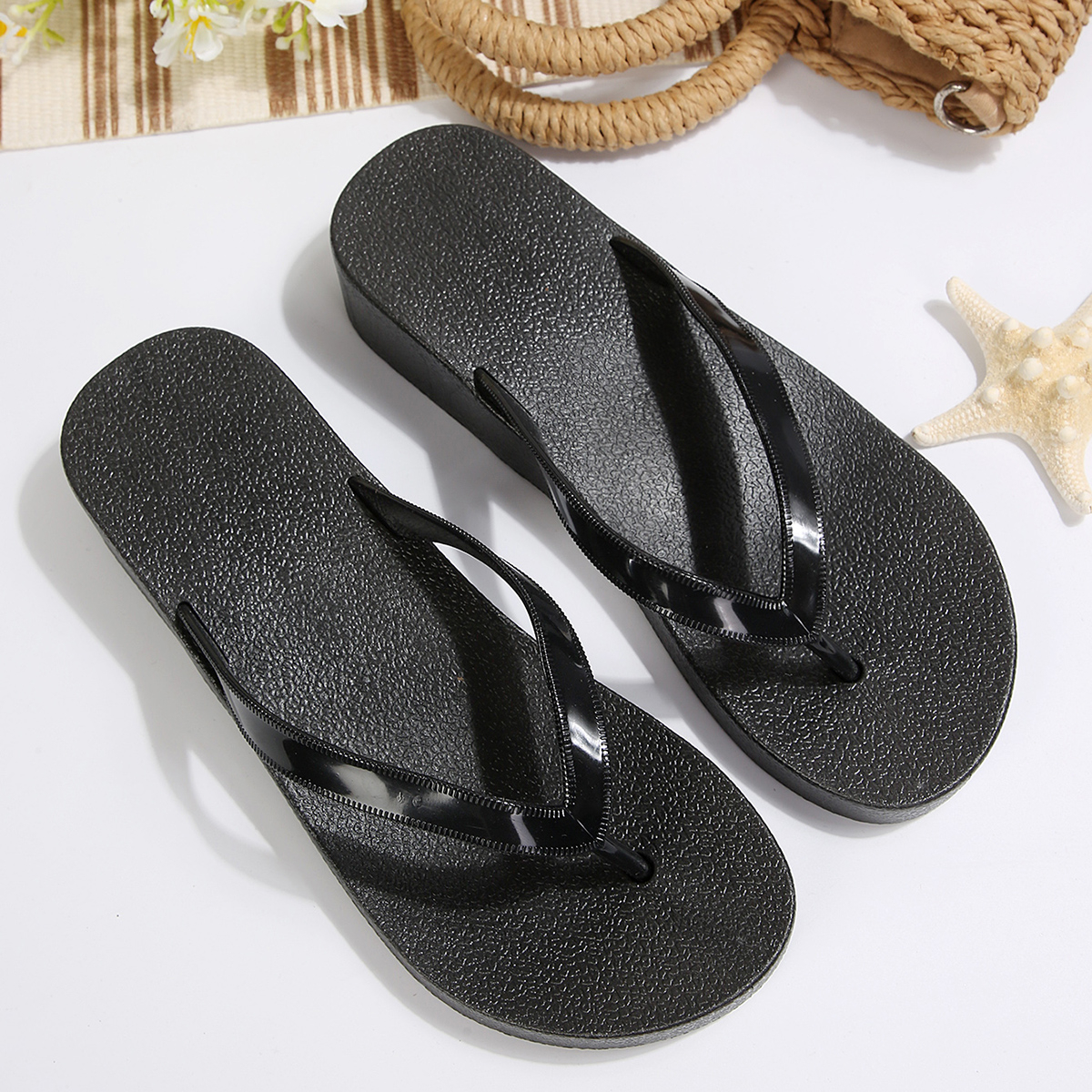 TEMU Summer Minimalist Wedge Slip-on Women's Flip-flops, Height-increasing Soft Sole Non-slip Sandals, Versatile For Beach, Pool, And Commuting,