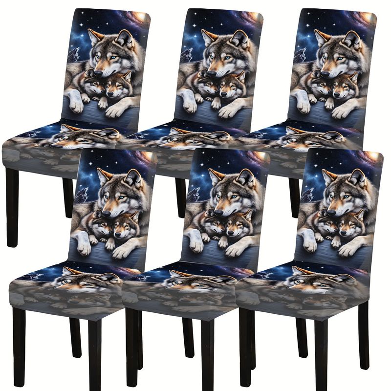TEMU 4/6pcs Elastic Chair Covers With Printed Designs, Featuring Cute Animal Patterns For Parson's Chairs, Ideal For Home Decor At Restaurants,