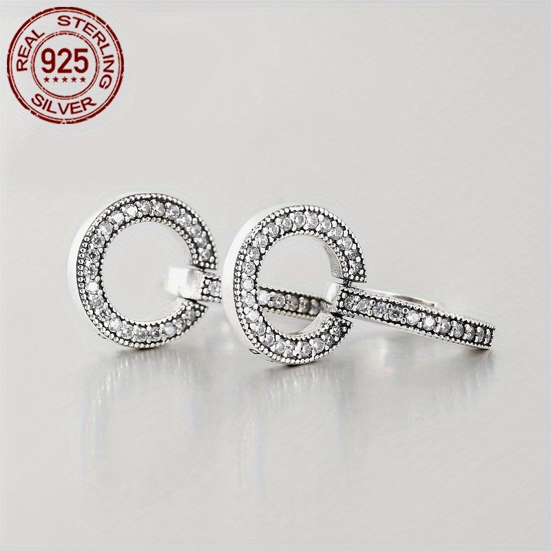 925 Sterling Silver Circle Earrings with Zirconia for Women
