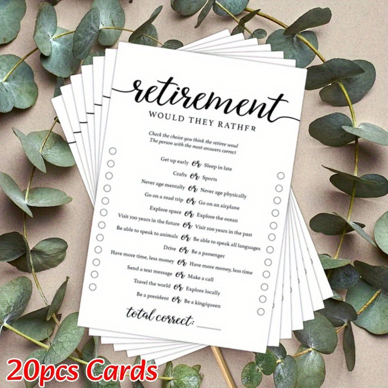 20pcs retirement game cards fun coworker reunion activity with retirement would you rather questions   party decorations favors wedding gifts