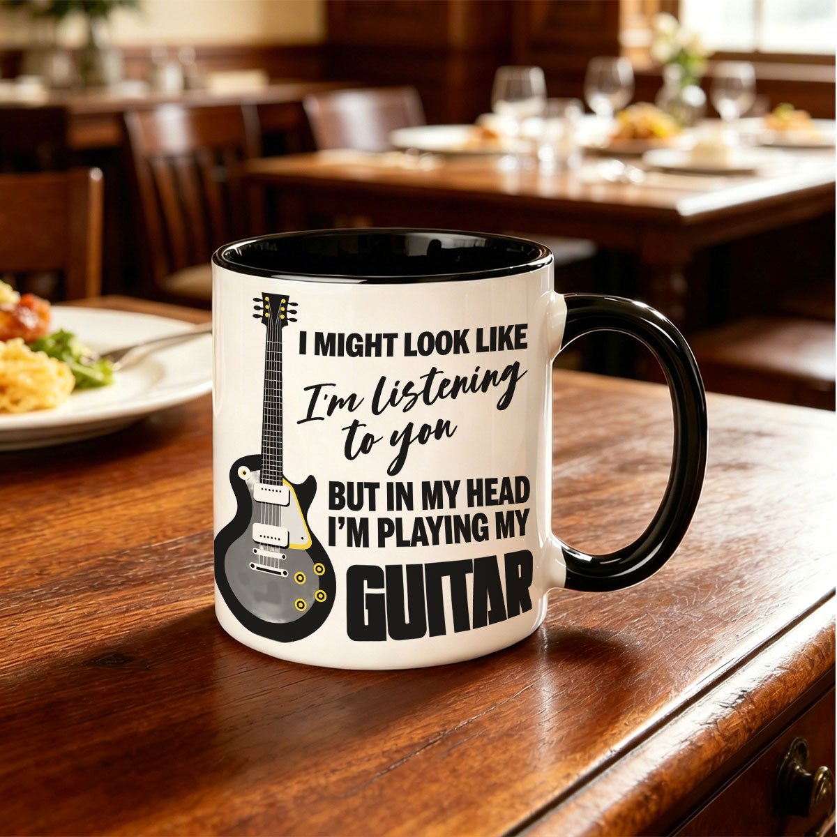 TEMU 1pc, 11oz, Ceramic Coffee Mug, Funny Guitar-themed Mug - I Might Look Like , But In My Head I'm Playing My Guitar Design With Electric Guitar