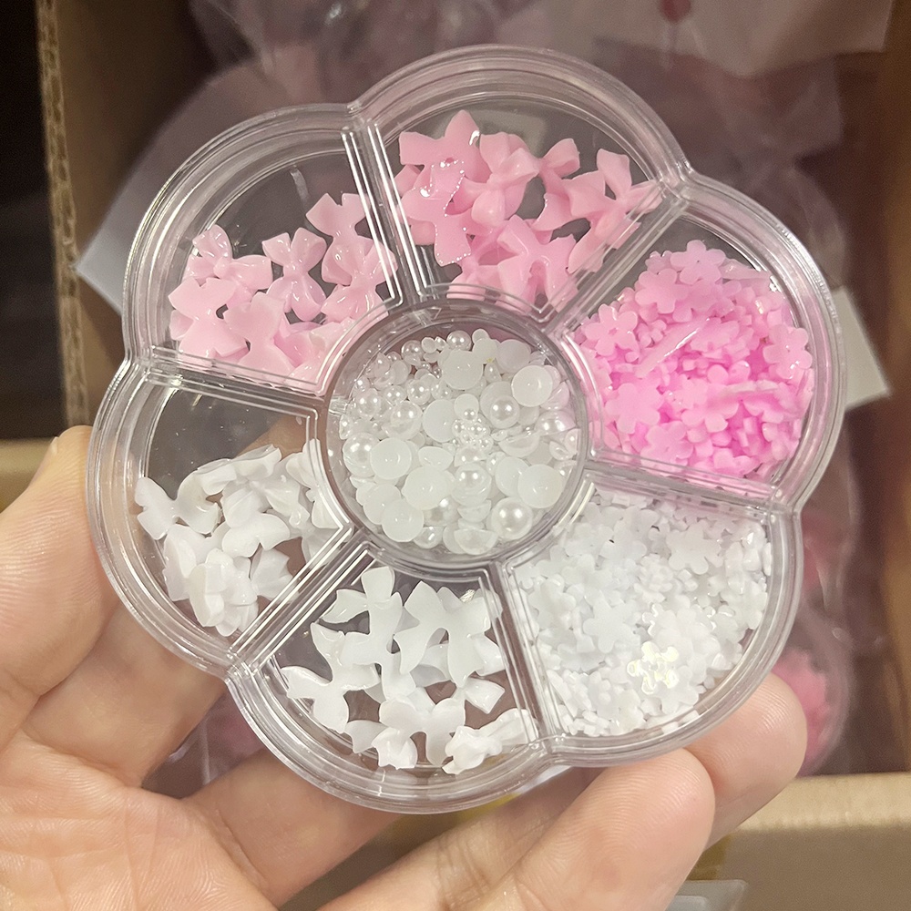 TEMU 3d Kawaii Bow & Floral Nail Charms Suitable For Diy Nail Decoration, Acrylic Flower Rhinestone Bowknots With Half-round For Nail Art, For Use,