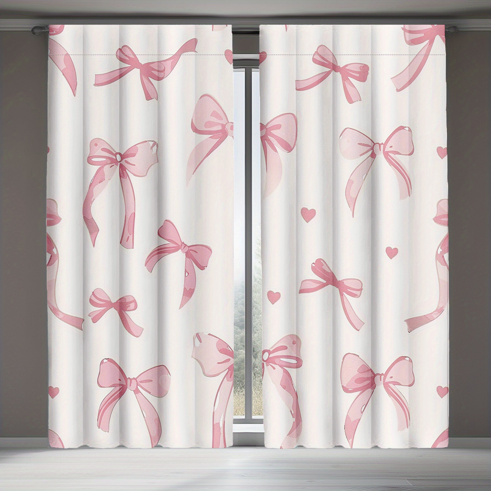 TEMU ensembles de rideaux de chambre avec papier peint nœud rose, besoin de tringle, idéaux pour chambres, salons et à manger, disponibles en tailles