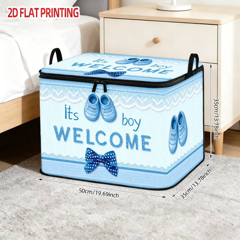 TEMU 1pc A Welcome Foldable Storage Basket Organizer Blue Theme Packing Clothes Pants And Bedding Moving Storage Solution Options, Shelf Baskets