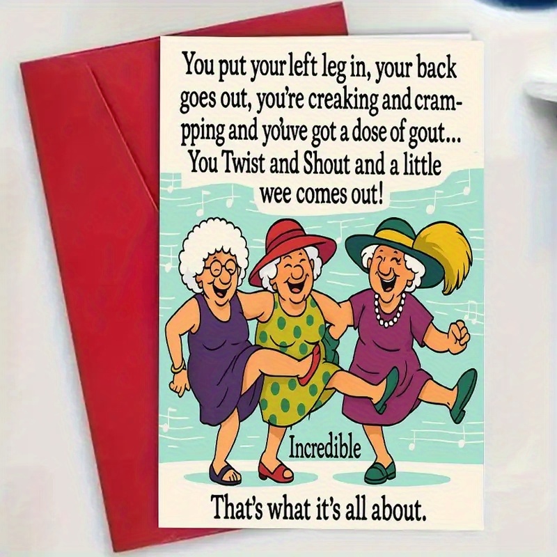 TEMU Pre Order 4pcs (2 Greeting Cards+2 Envelopes) Fun Senior Lady Birthday Greeting Card With Envelope - "you Put Your Left , Your Back Will Have ,