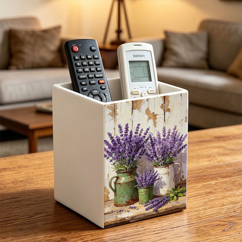TEMU 1pc Boîte de rangement carrée 10X7 cm pour stylos, support de bureau multifonctionnel en fer vieilli avec motif , organisateur de bureau pour