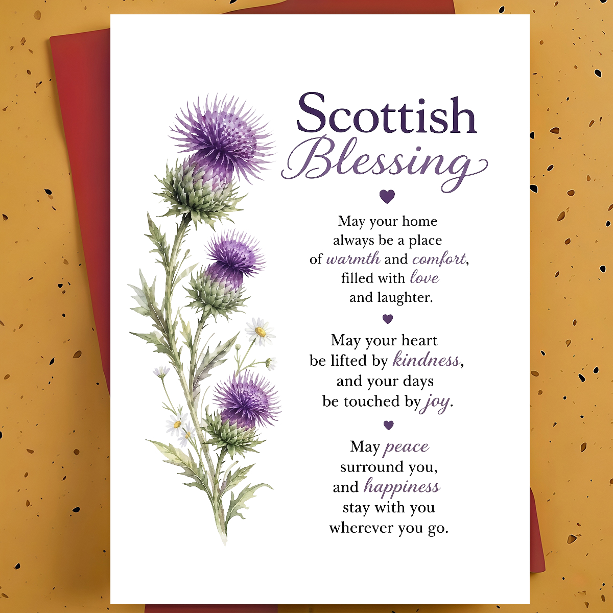 TEMU 1pc Housewarming Card For Friend, Family, Neighbor – Scottish Thistle Floral Illustration, , Thickened, With Envelope