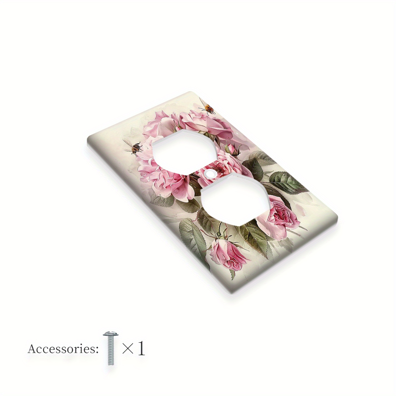 TEMU 1pc Plaque de Commutation Électrique Vintage Shabby Chic Rose Florale | Plaque Murale Électrique 1Gang/2Gang pour Salle de Bain, Maison, Salon,