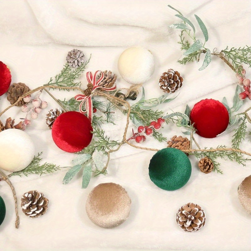 12 Palline Di Natale In Velluto Rosso 8 Cm, Infrangibili, Con Gancio, Per Albero E Decorazioni Natalizie