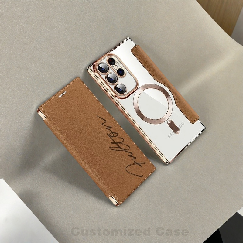 TEMU Phone Case - Phone Case Diy Custom Name Flip Faux Leather Pattern Phone Case For Galaxy S25 Ultra S24 Ultra S23 Ultra S22 Ultra