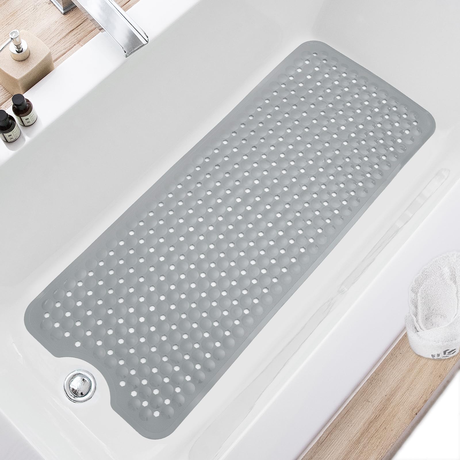 TEMU Tfwzos Non-slip Bathtub Mat 101.6 X 40.6 Cm Extra Large Bath Mat For Bathroom, Machine Washable Shower Mat With Drain Holes And Suction Cups,