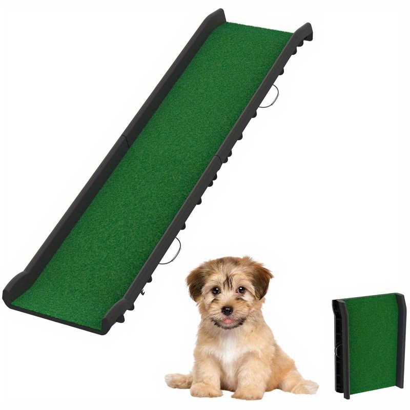 Image of Folding Dog Stairs With Artificial Grass, Non-slip, , Up To 90kg, 156 X 40cm, Green - Car Ramp Dog Boot Ramp For Pets Entry Aid