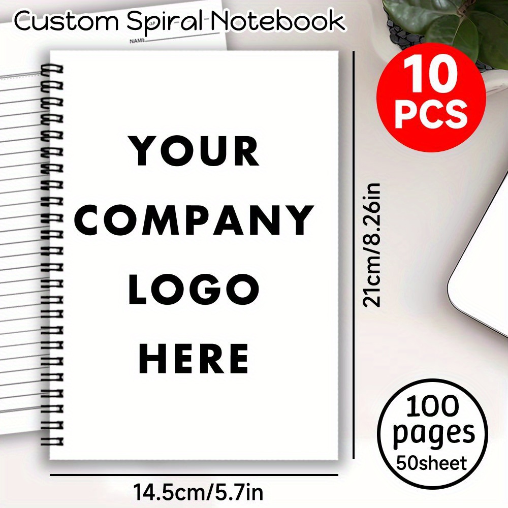 TEMU Lot de 10 cahiers spirale personnalisés | Journal personnalisé, cadeau d'entreprise, cahier scolaire avec papier à , personnalisable avec votre