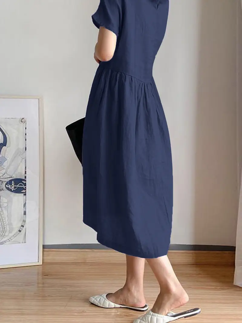 womens summer casual linen midi dress short sleeve round - Temu womens summer casual linen midi dress short sleeve round - Temu